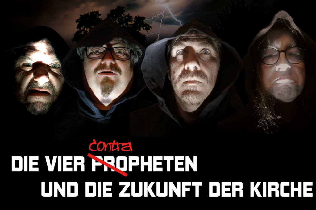 Dunkle Szene mit vier Personen, die über die Zukunft der Kirche diskutieren. | © FKK